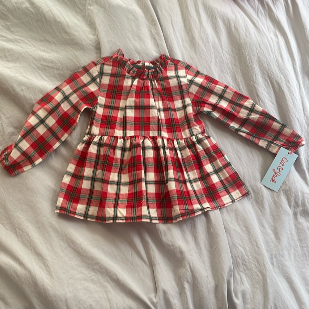Cat & Jack Christmas plaid shirt, red green and white, size 2T NWT